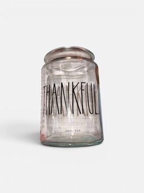 Rae Dunn Clear Glass 'THANKFUL' Storage Jar with Black Lettering